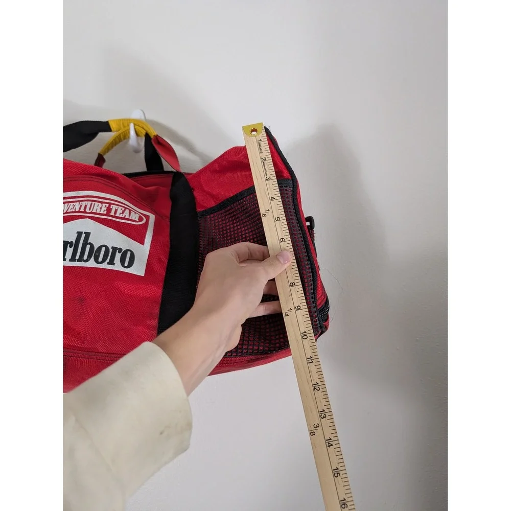 Vintage Marlboro Adventure Team Duffel Bag Red 90s Travel Gym Bag Large Logo - Picture 6 of 16
